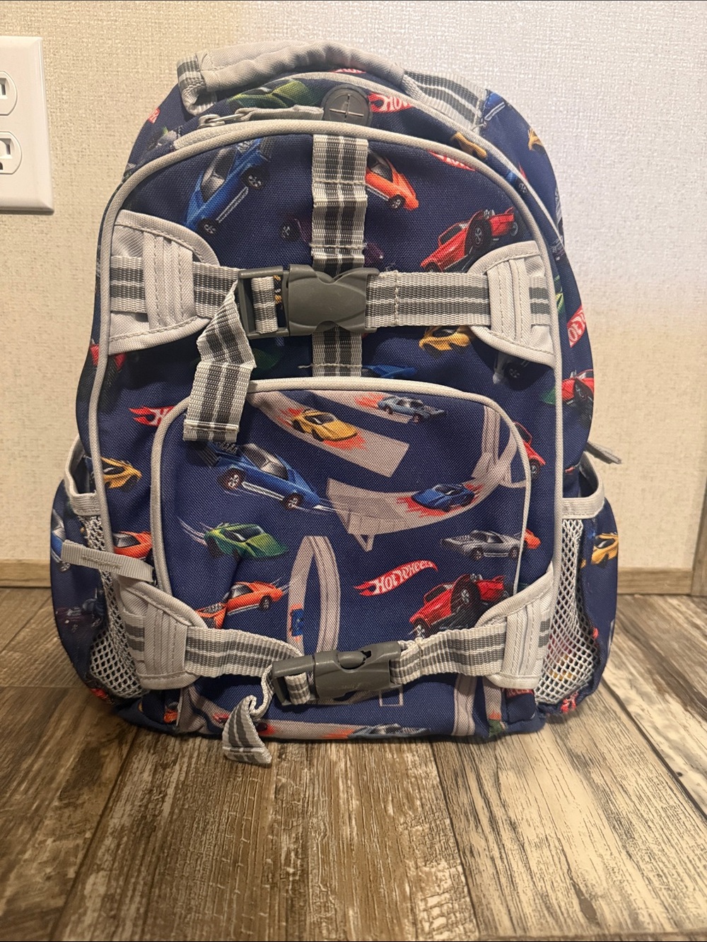 Pottery Barn Kids Navy Blue Hot Wheels Car Print Backpack